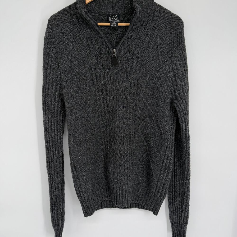 Jo. A Banks Sweater Men’s Medium Wool Fisherman Cable Knit Heritage Gray Winter